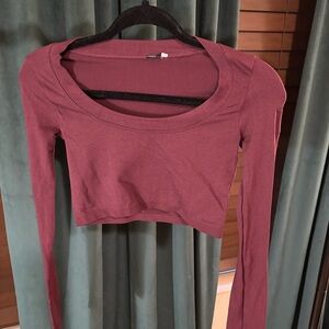Women's Long Sleeve Crop Top - Maroon